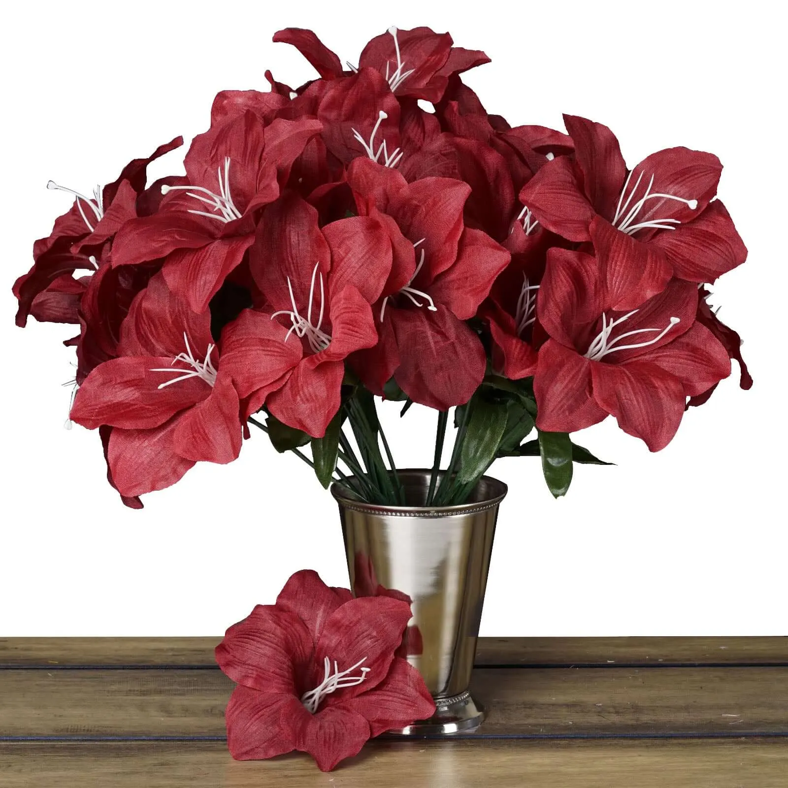 10 Bushes Burgundy Artificial Silk Easter Lily Flowers, Faux Bouquets