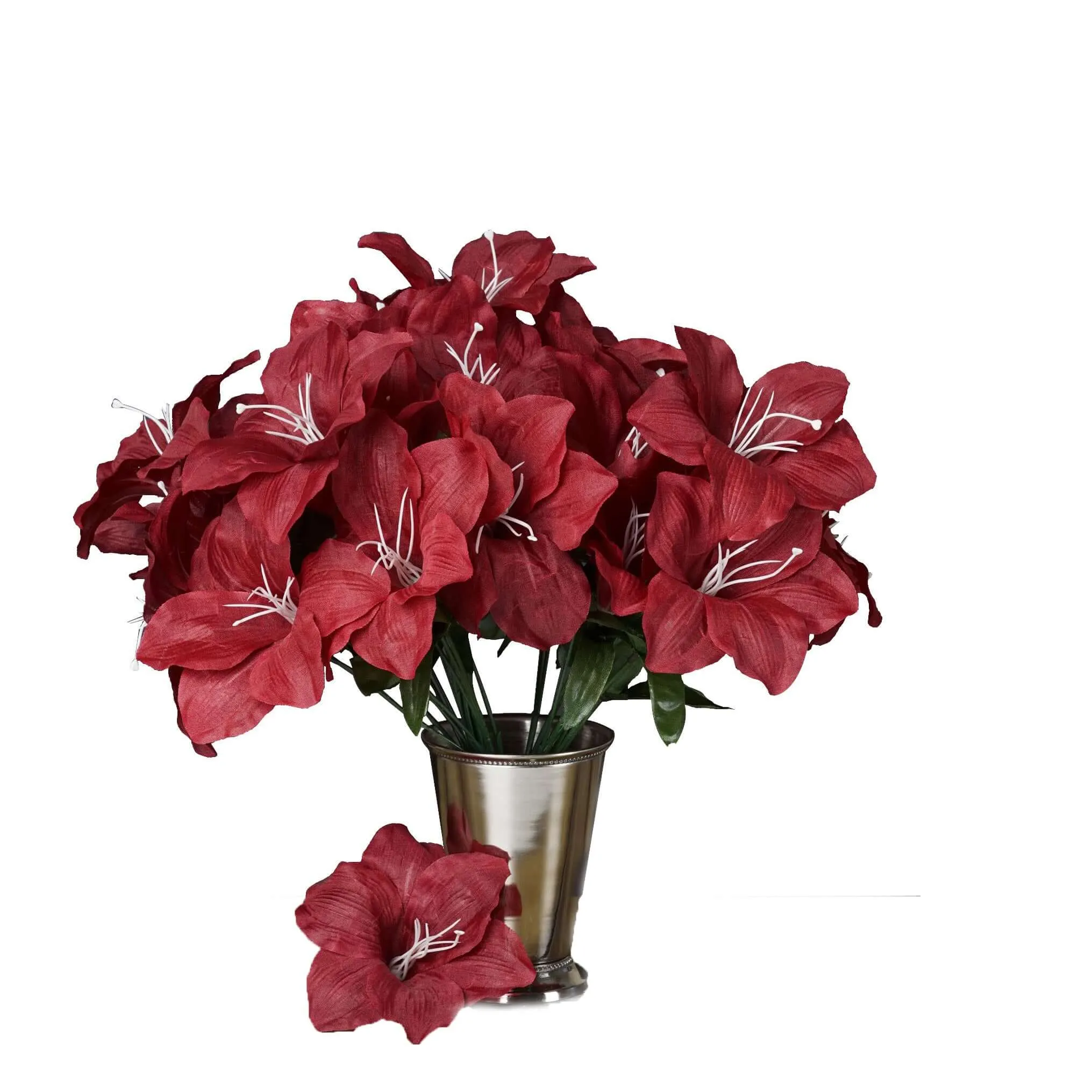 10 Bushes Burgundy Artificial Silk Easter Lily Flowers, Faux Bouquets