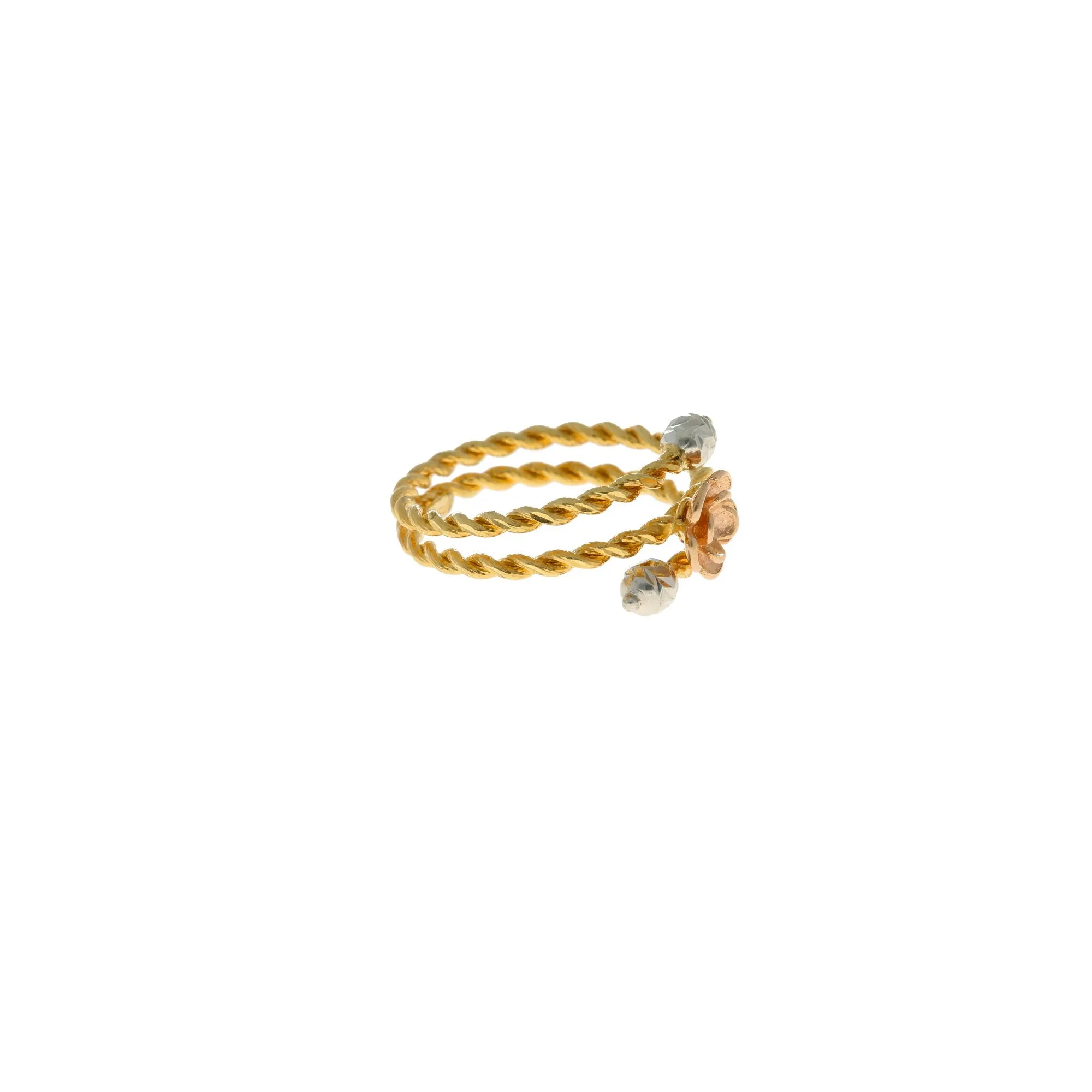 22K Multi Tone Gold Spiral Ring W/ Floral Decals