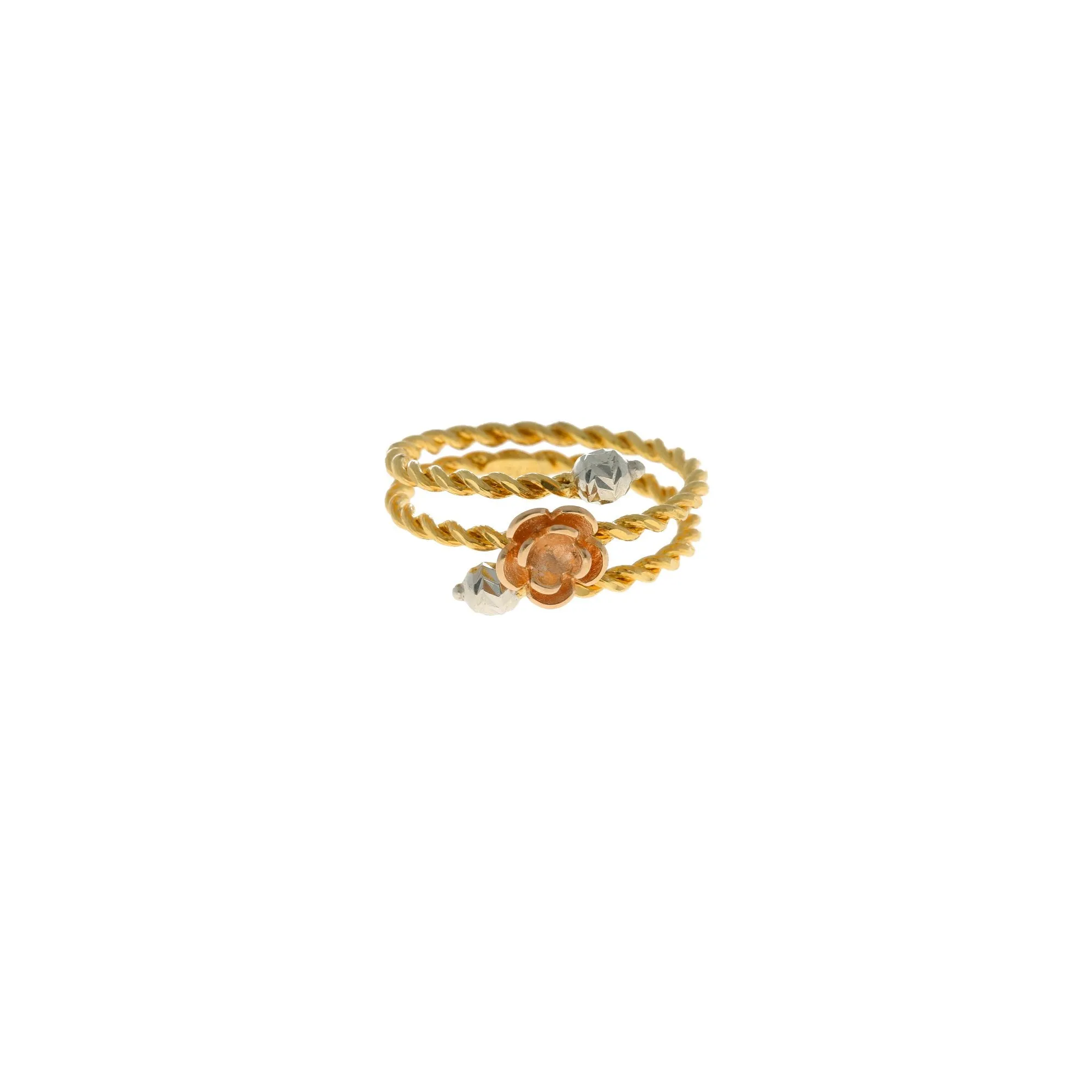 22K Multi Tone Gold Spiral Ring W/ Floral Decals