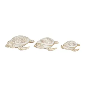 BEIGE POLYSTONE TURTLE SCULPTURE