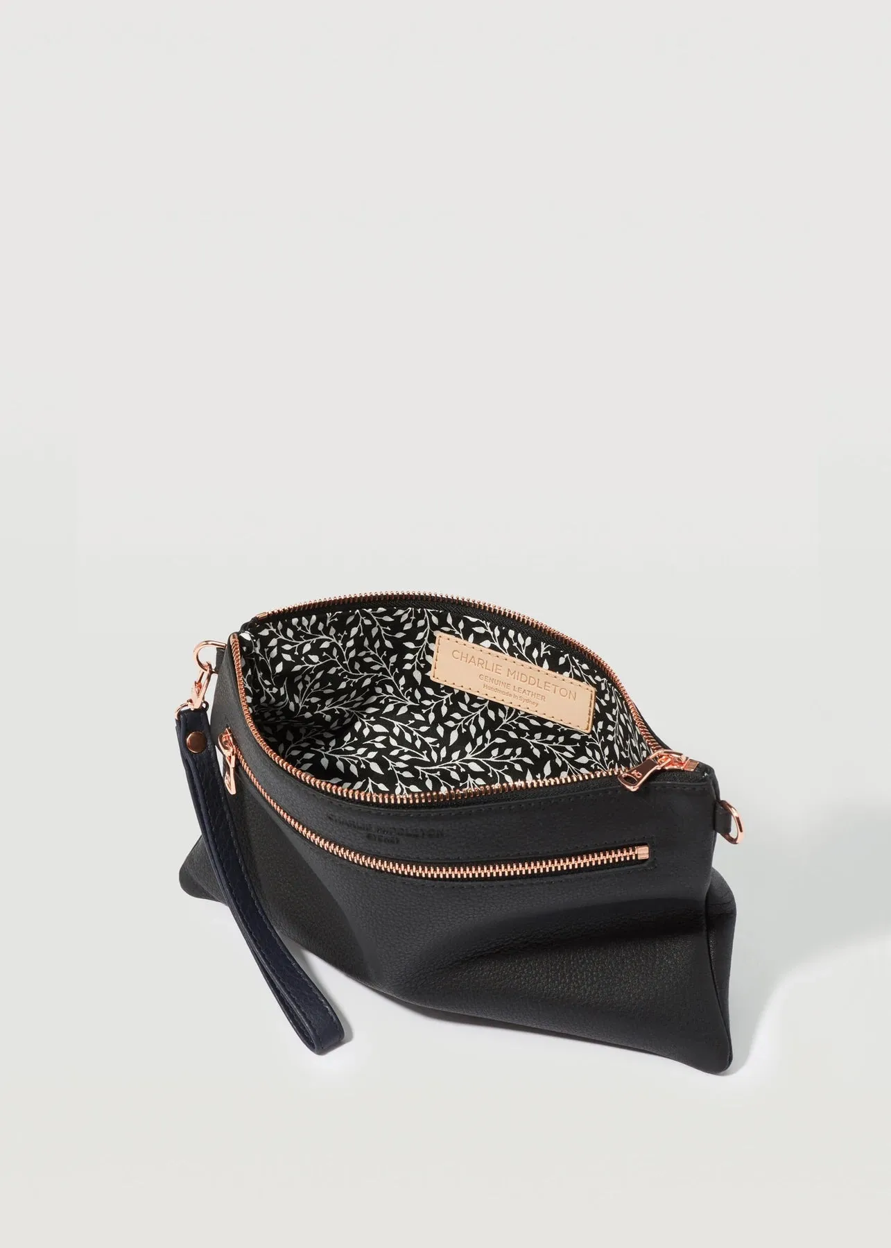 CHARLIE MIDDLETON - BLACK NAPPA DUAL ZIP CROSSBODY