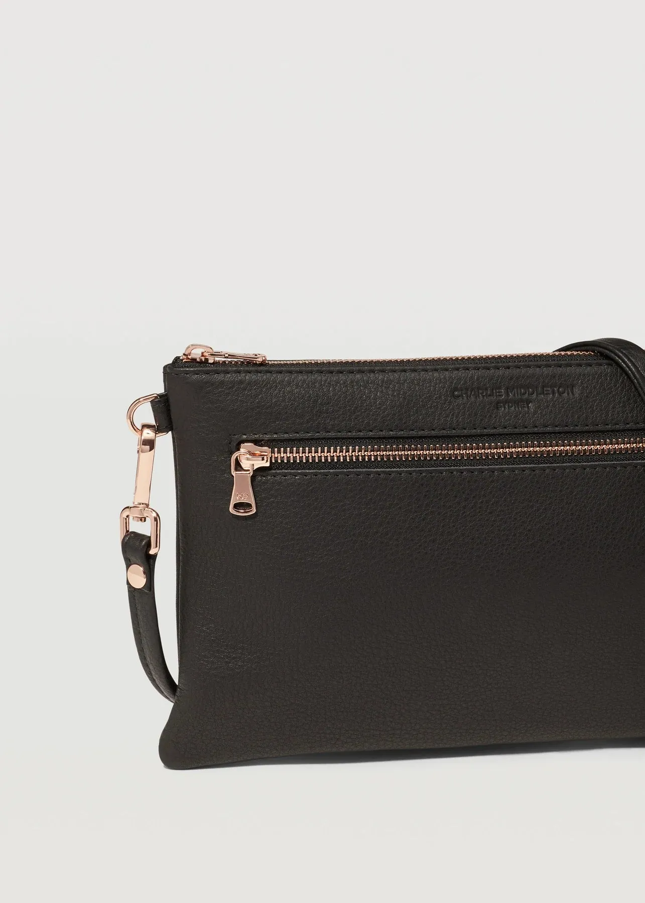 CHARLIE MIDDLETON - BLACK NAPPA DUAL ZIP CROSSBODY