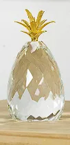 CLEAR CRYSTAL FRUIT FACETED PINEAPPLE SCULPTURE WITH GOLD LEAVES