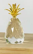 CLEAR CRYSTAL FRUIT FACETED PINEAPPLE SCULPTURE WITH GOLD LEAVES