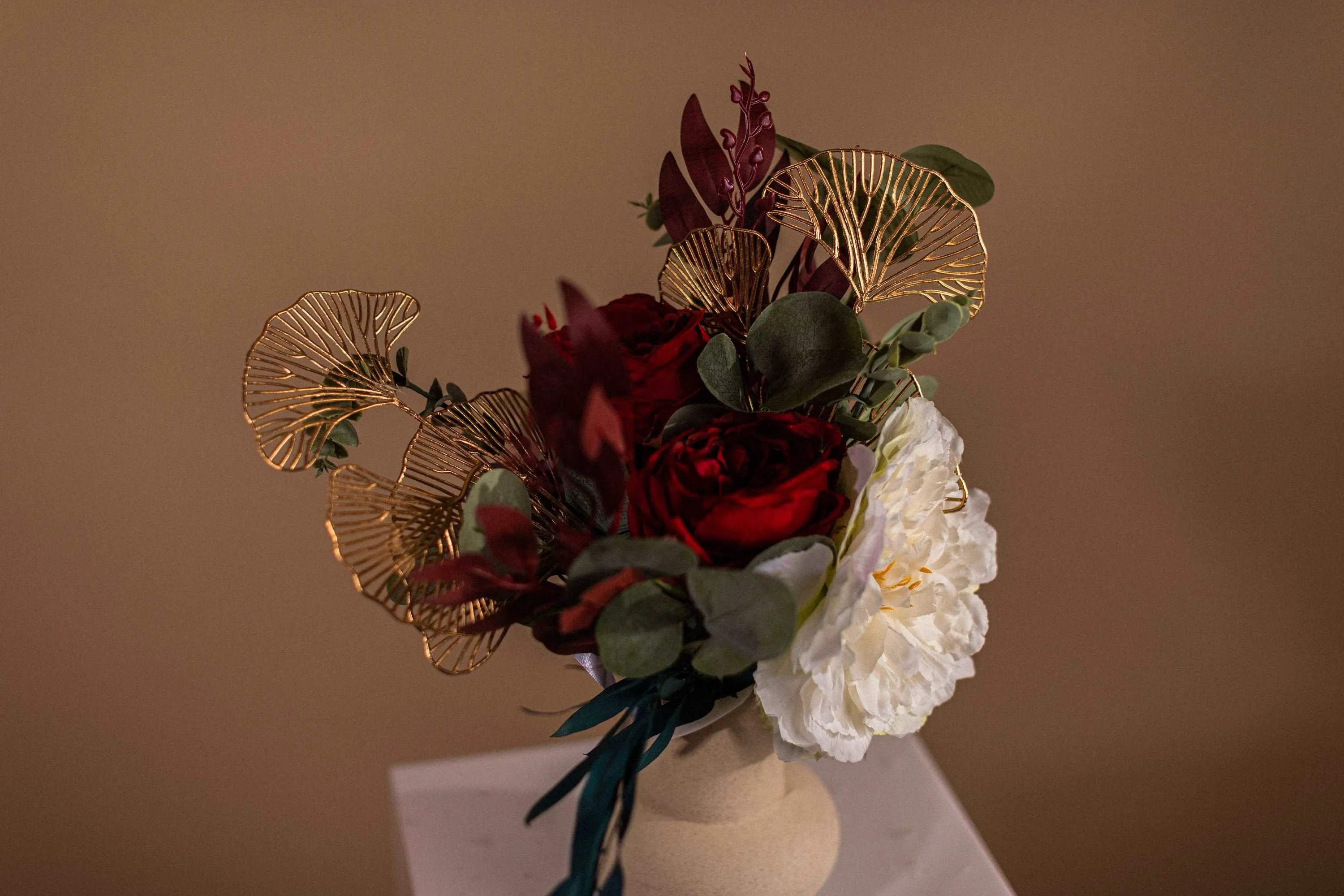 Dried & Artificial Flowers Brial Bouquet - Burgundy Red & Green