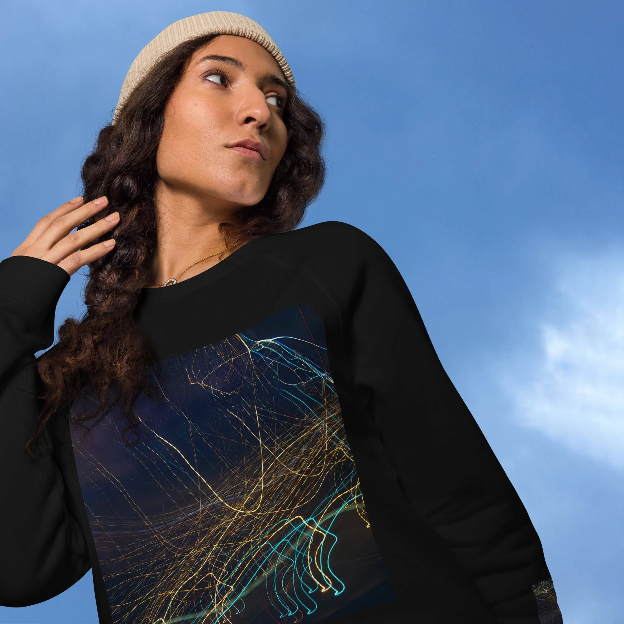 Eco-Chic Unisex Raglan Sweatshirt with Abstract Design - Shop Now!