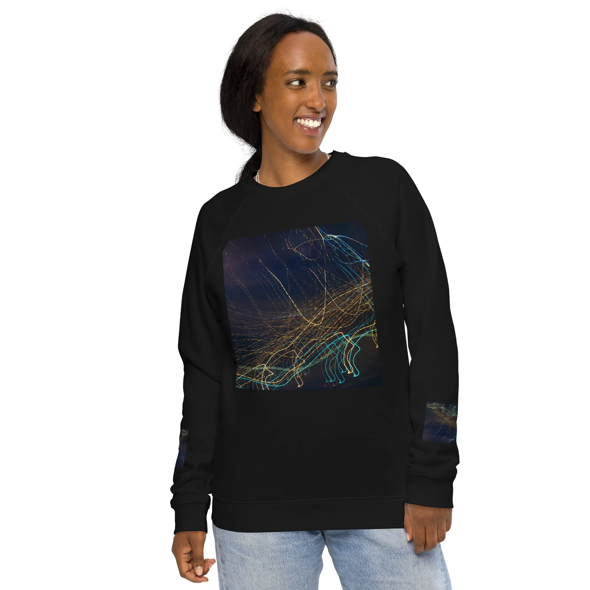 Eco-Chic Unisex Raglan Sweatshirt with Abstract Design - Shop Now!