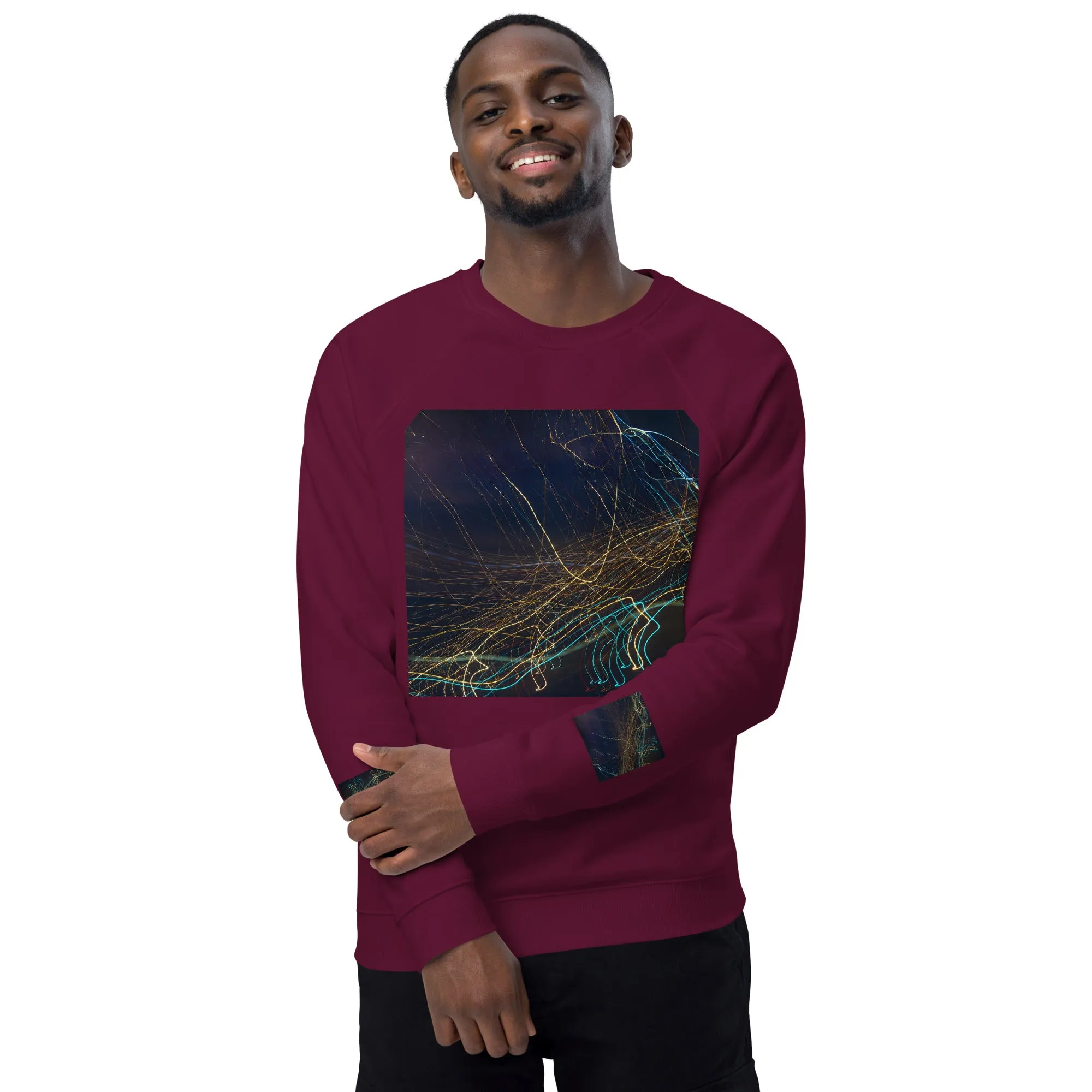 Eco-Chic Unisex Raglan Sweatshirt with Abstract Design - Shop Now!