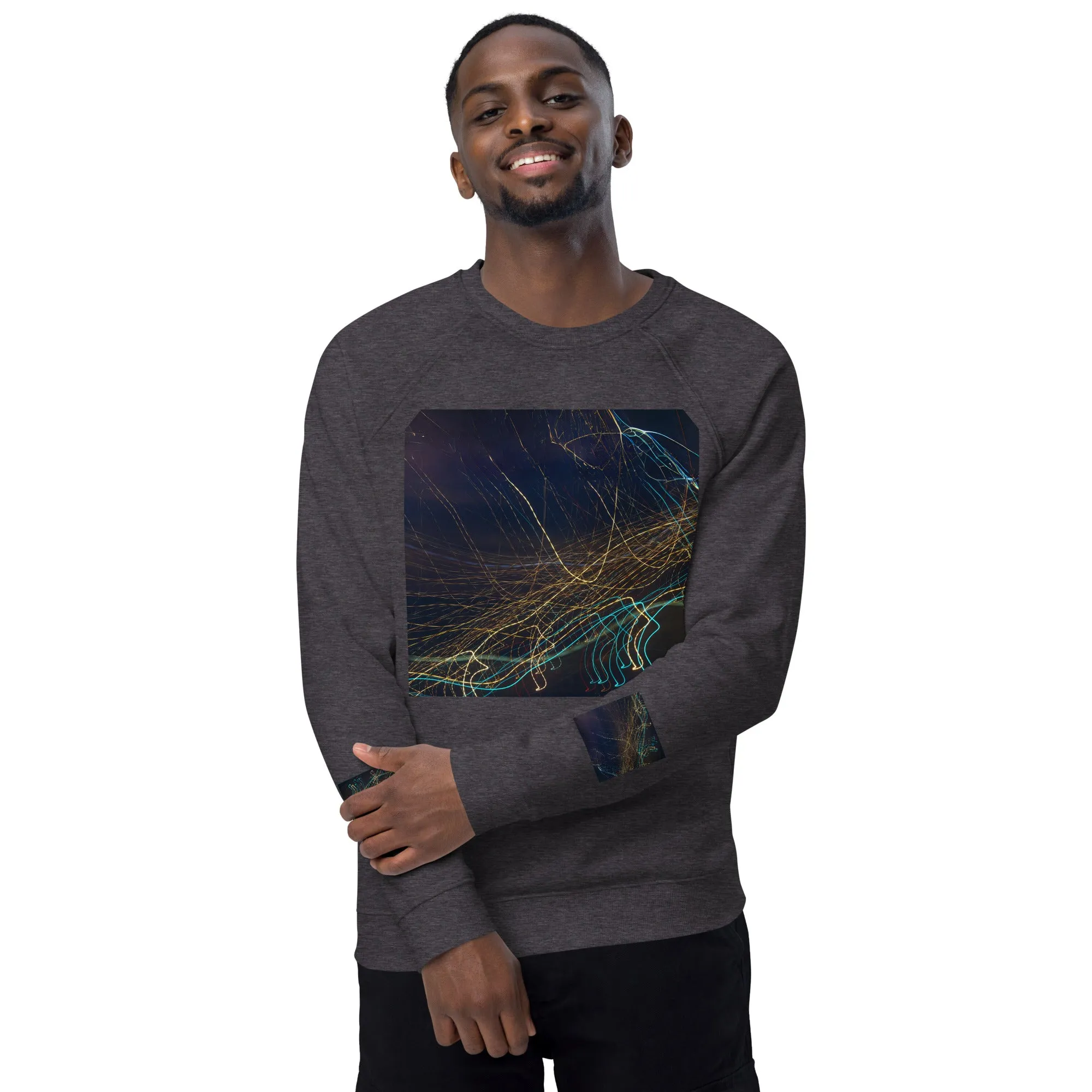 Eco-Chic Unisex Raglan Sweatshirt with Abstract Design - Shop Now!