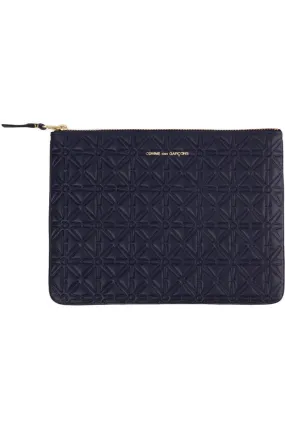 Embossed Leather Line Large Zip Pouch