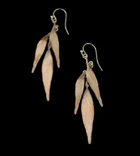 Fine Weeping Willow Silver Three Leaf Earrings