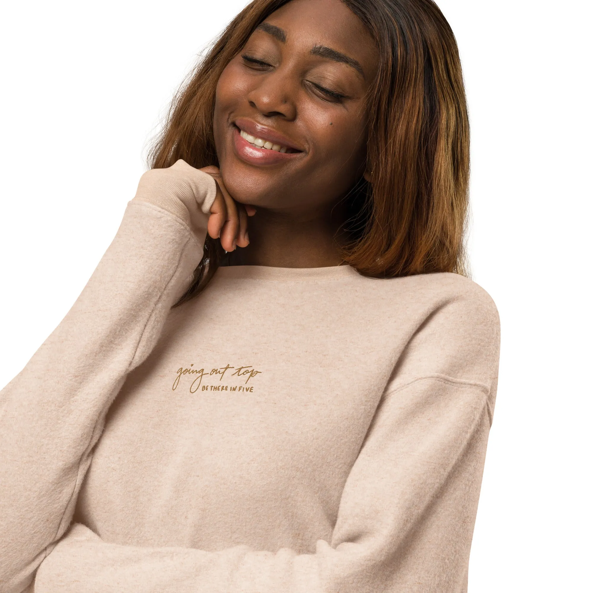 Going Out Top in Kate's Handwriting Embroidered Unisex sueded fleece sweatshirt