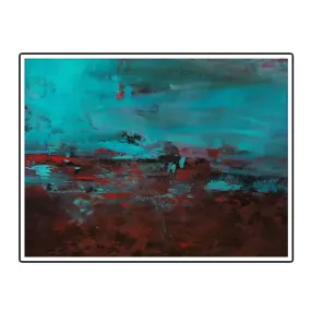 Horizontal blue & red abstract wall art print