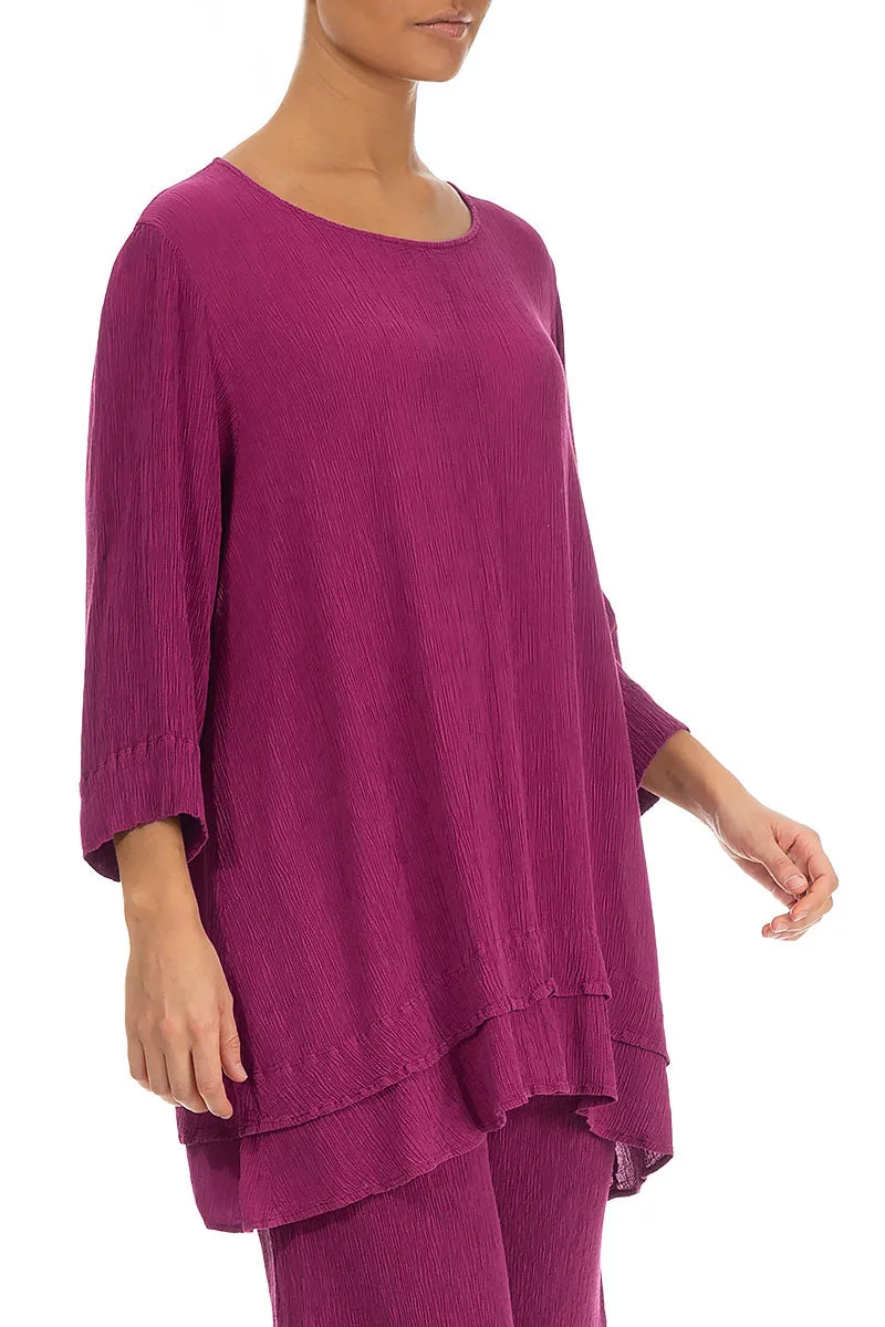 Layered Hem Crinkled Magenta Silk Viscose Tunic