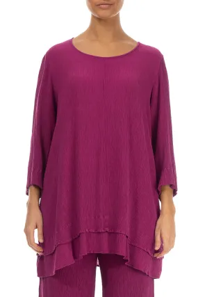 Layered Hem Crinkled Magenta Silk Viscose Tunic