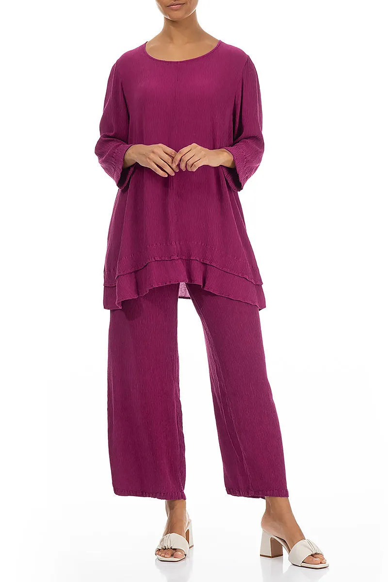 Layered Hem Crinkled Magenta Silk Viscose Tunic