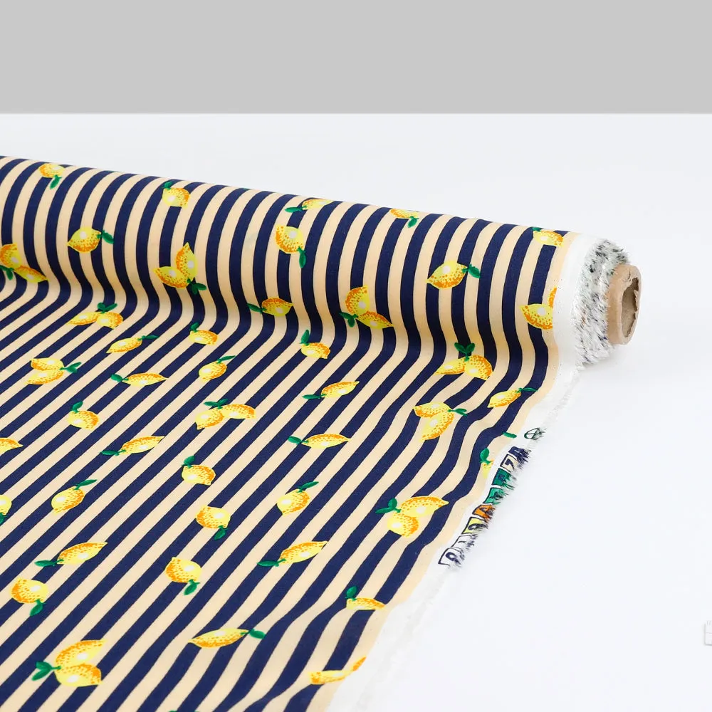 Lemon Striped Rayon Challis - Yellow / Navy