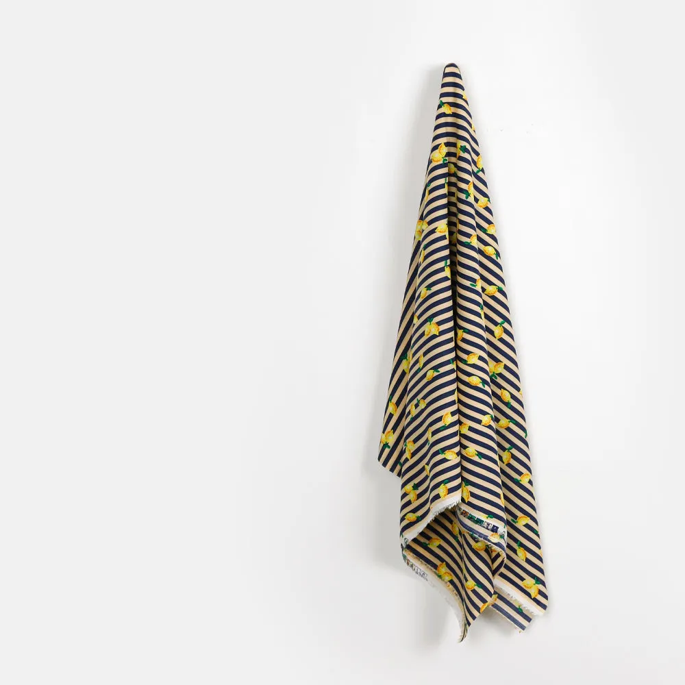 Lemon Striped Rayon Challis - Yellow / Navy