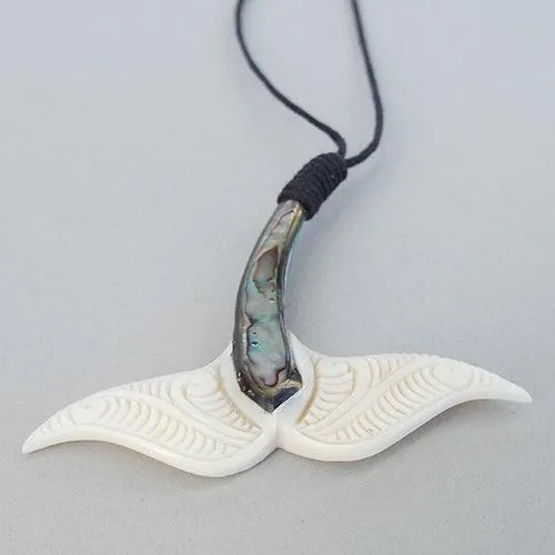 Maori Bone and Paua Whale Tail Necklace