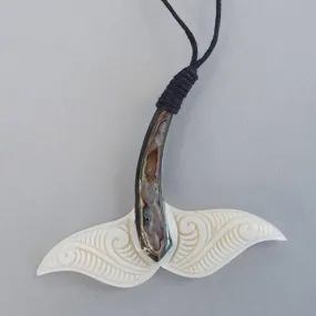 Maori Bone and Paua Whale Tail Necklace