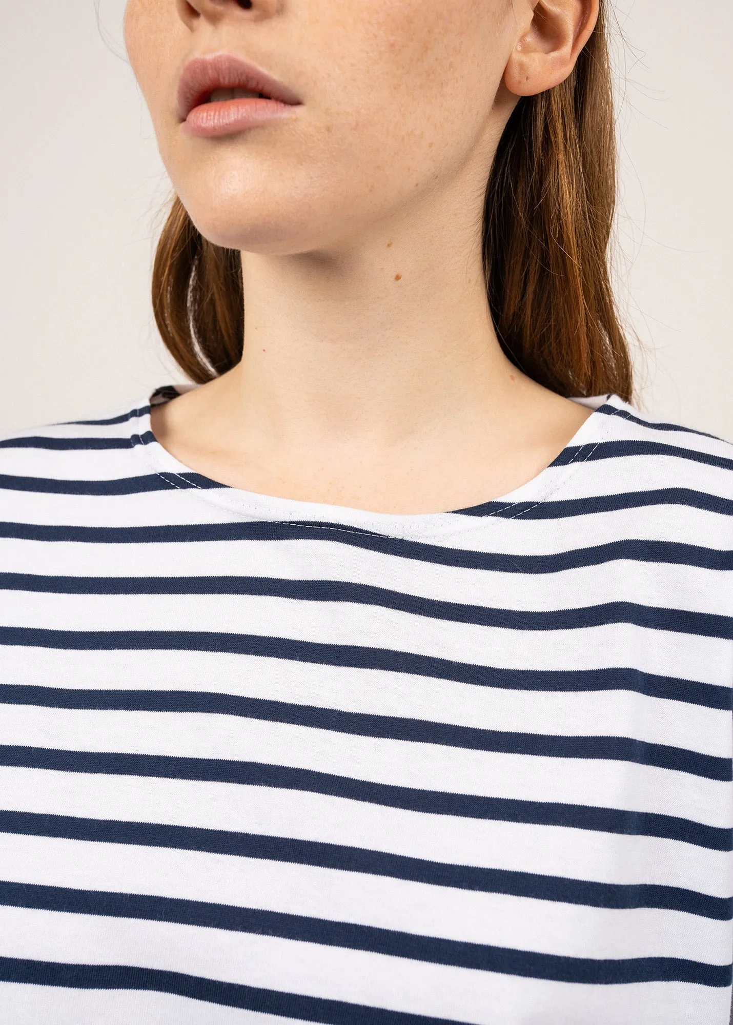 MINQUIERS DROP II - Drop-Shoulder Breton Striped Shirt | Soft Cotton | Straight Fit (WHITE / NAVY)