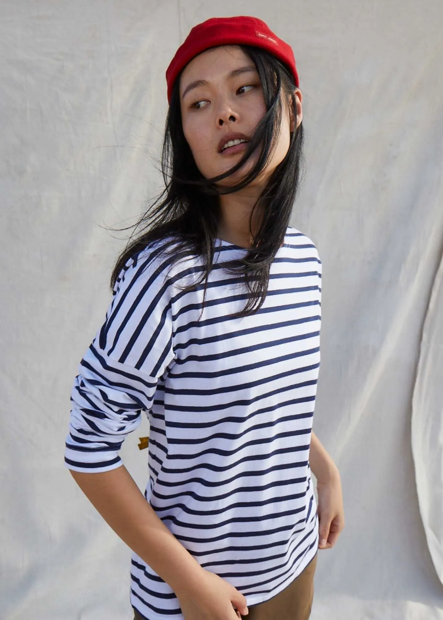 MINQUIERS DROP II - Drop-Shoulder Breton Striped Shirt | Soft Cotton | Straight Fit (WHITE / NAVY)