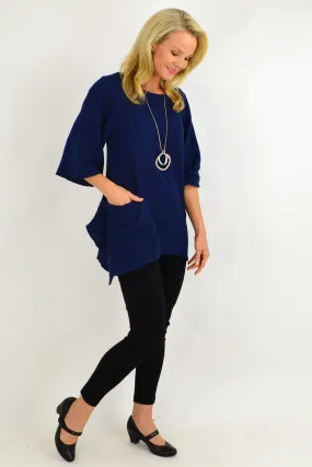 Navy Blue Cotton Pocket Tunic Top