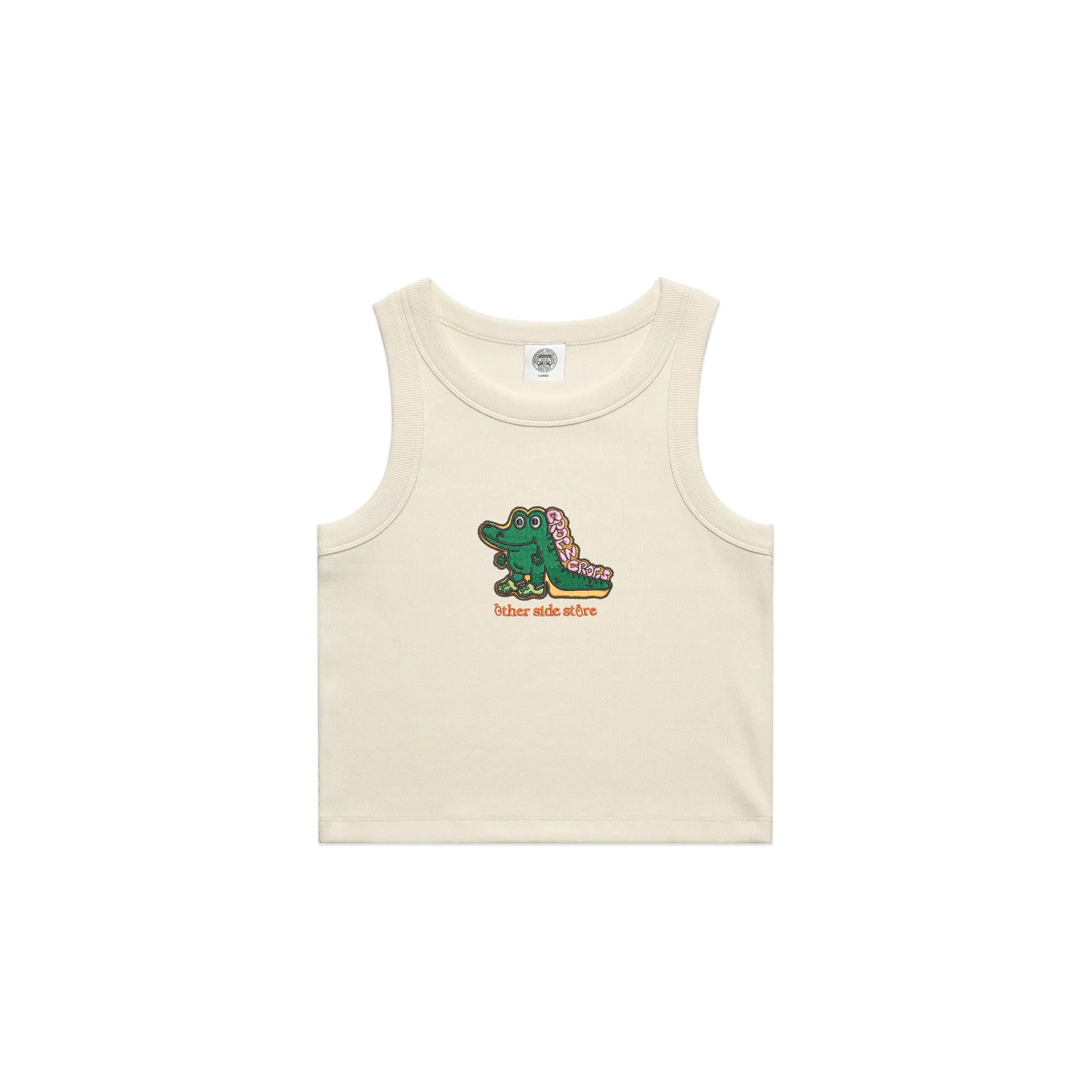 Other Side Store WMNS 'Crocs' Embroidered Crop Rib Tank - Ecru