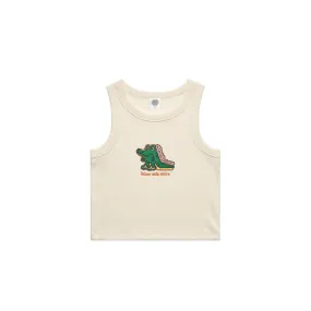 Other Side Store WMNS 'Crocs' Embroidered Crop Rib Tank - Ecru