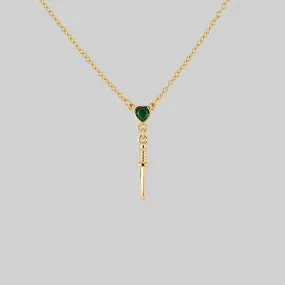 REIGN. Green Heart & Dagger Drop Necklace - Gold