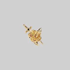 RHAPSODY. Dagger Through Rose Stud Earring - Gold