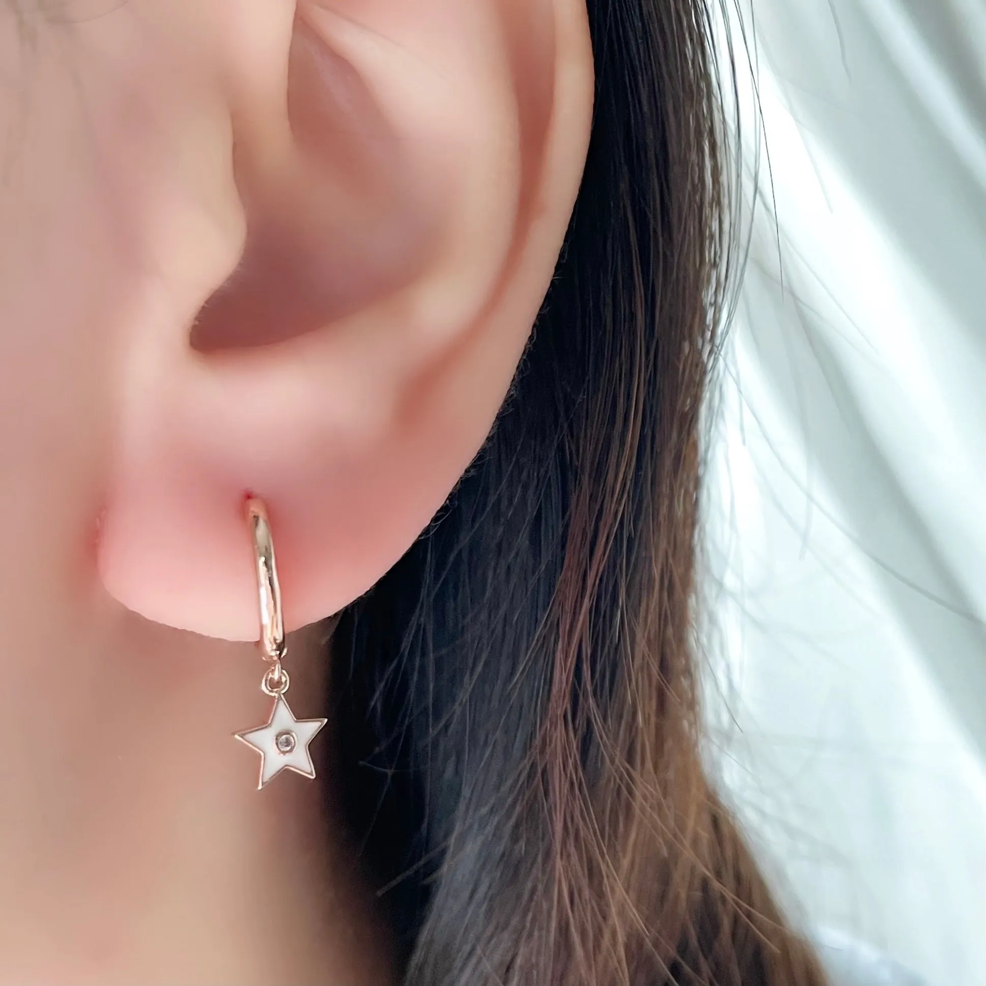 Rose Gold Star Huggie Hoop Earrings