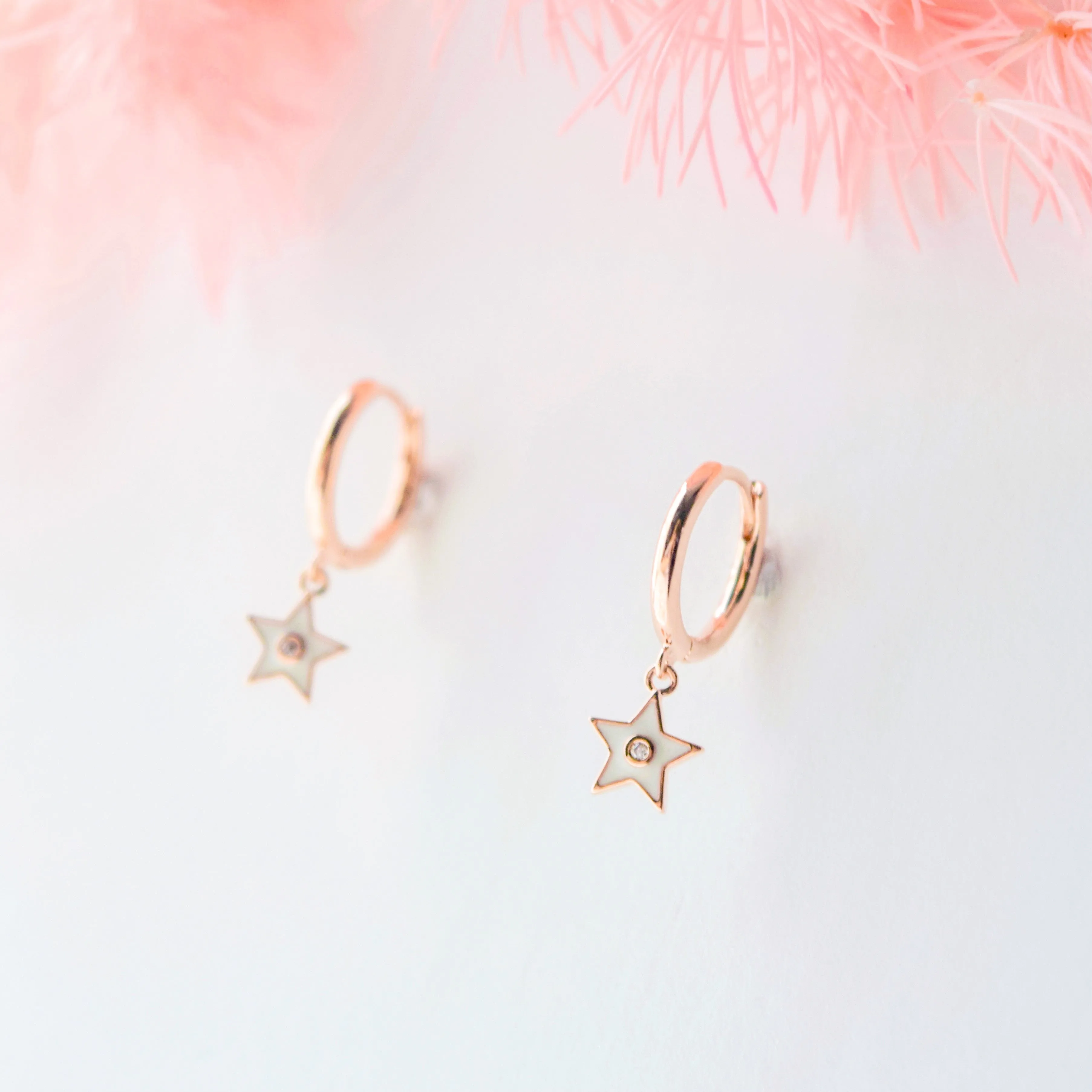 Rose Gold Star Huggie Hoop Earrings