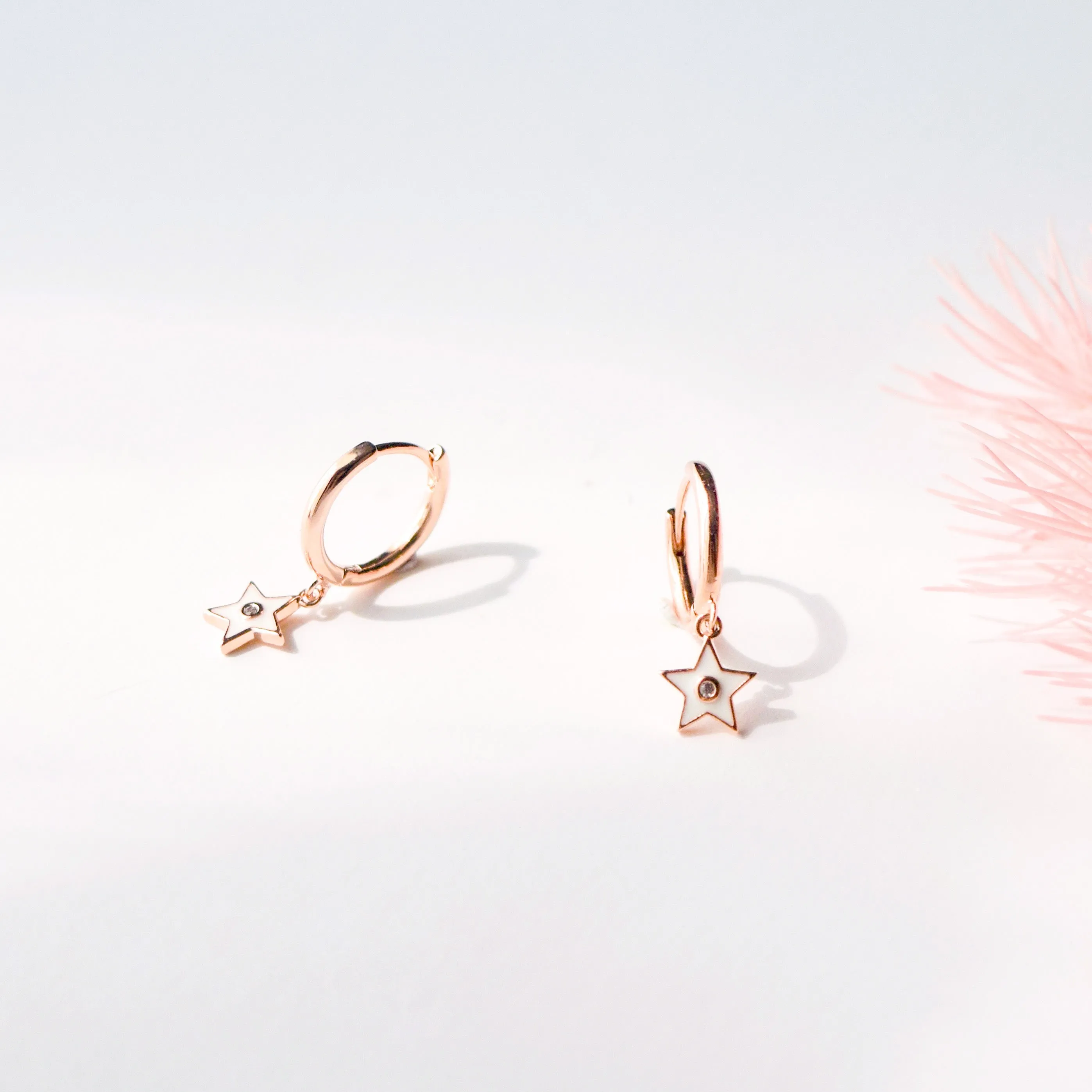 Rose Gold Star Huggie Hoop Earrings