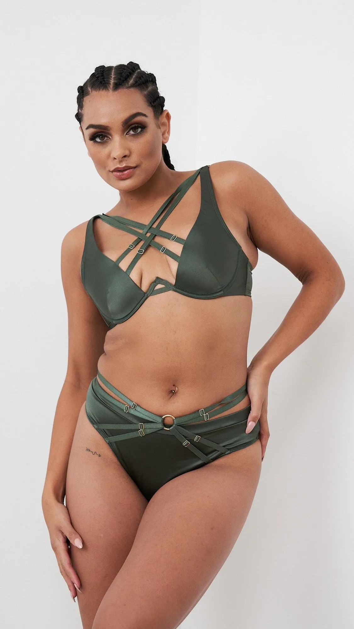 Sofia Set - Strappy Satin Set Forest Green