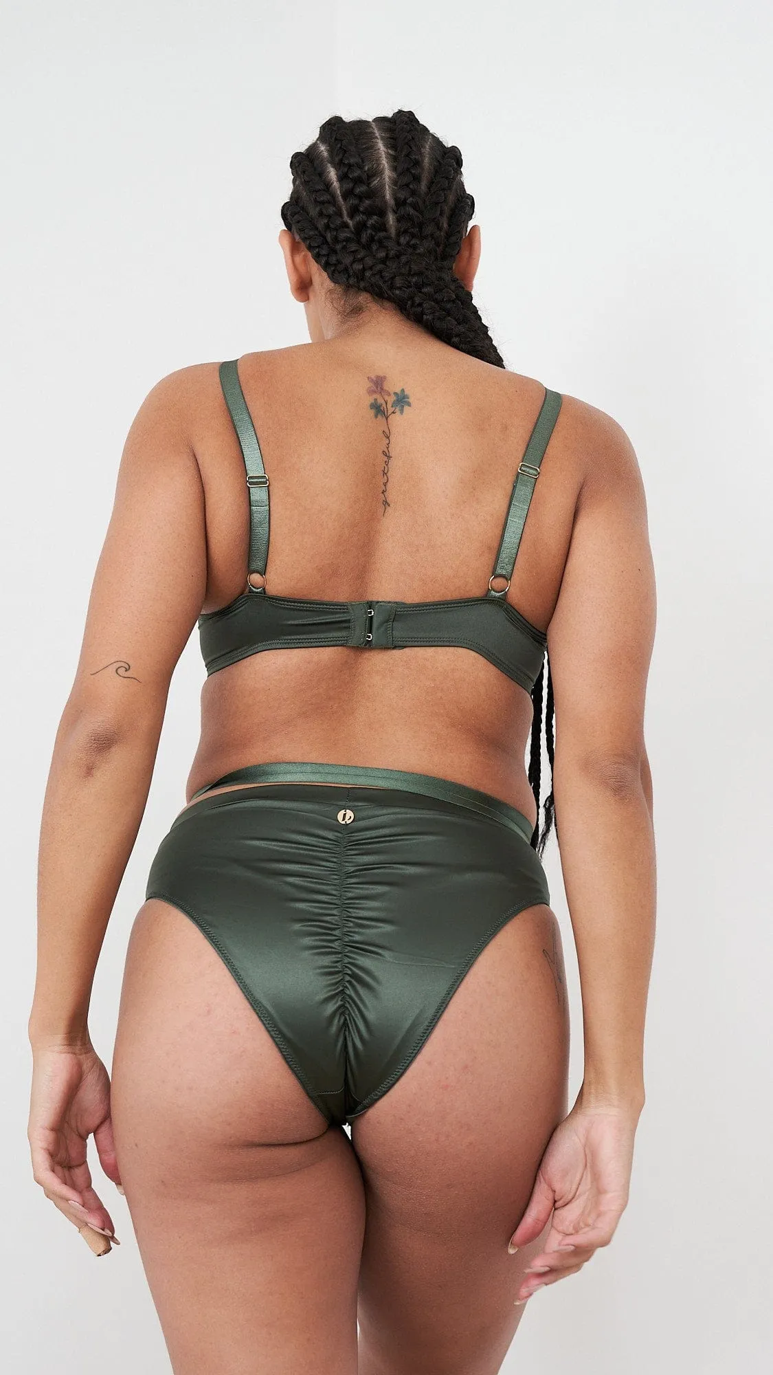 Sofia Set - Strappy Satin Set Forest Green